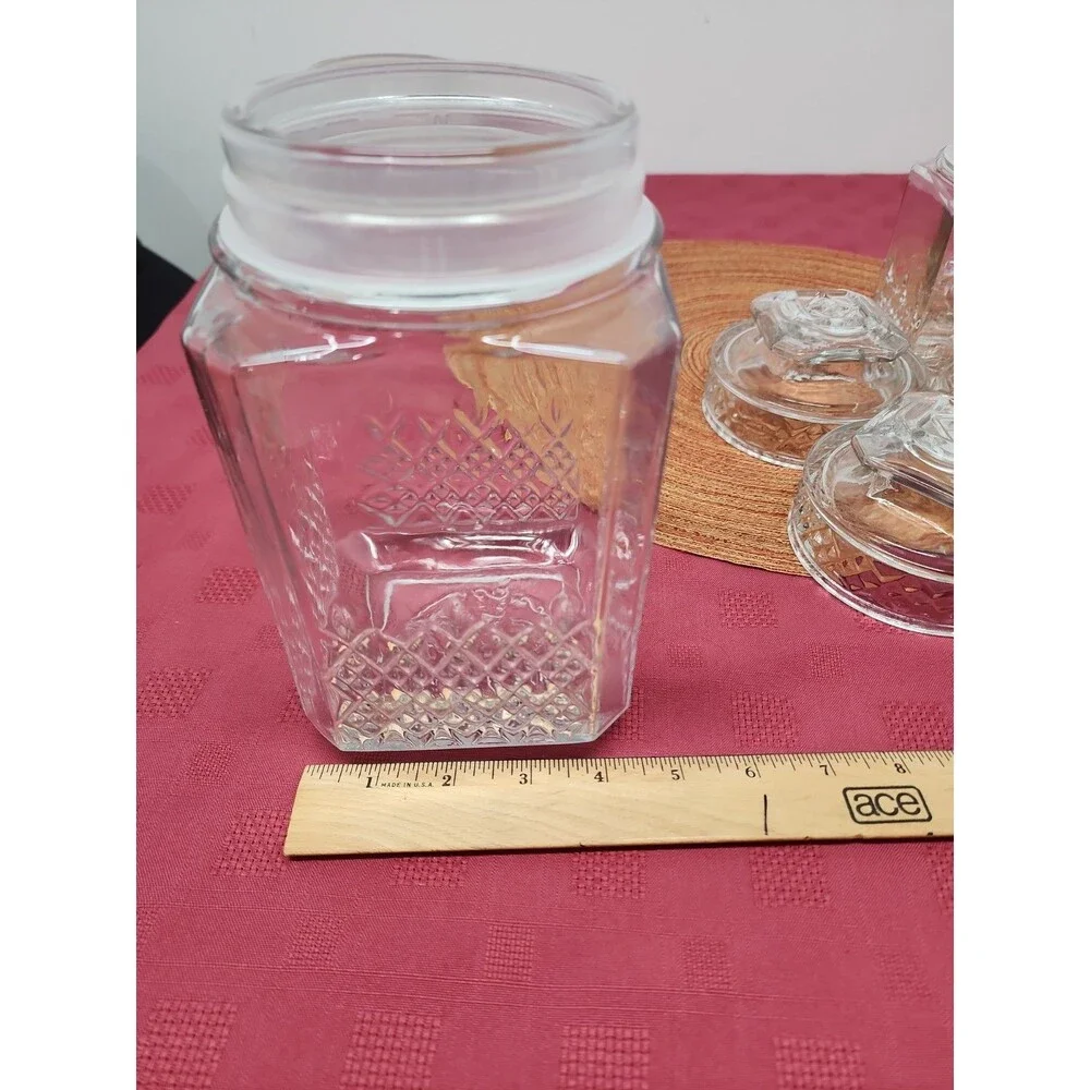 VintageKoeze's Apothecary/Cannister Jars W Gaskets Set Of 3Diamond Pattern 1980s